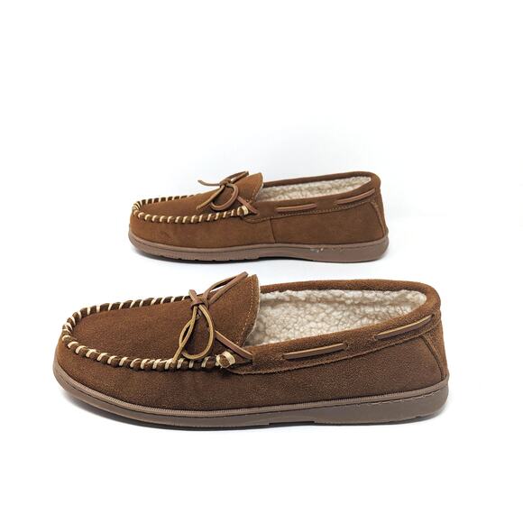 Sperry Shoes Mens 10 Trapper Moccasin Leather Faux Fur Lining Slippers Tan - Picture 6 of 8